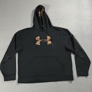 Under Armour Hoodie Mens L Black Icon Digital Camo Hunting Drawstring Sweatshirt